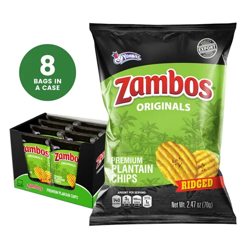 Vista 3 de Zambos Chips de plátano originales, chips de plátano prémium de corte acanalado crujiente, paquete de 8 unidades de 2.47 onzas