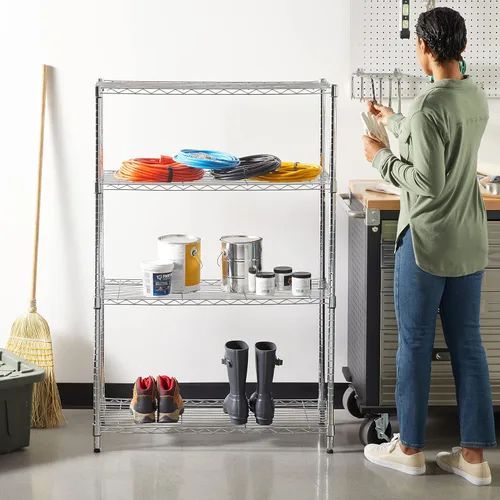 Vista 2 de Yaxa Basics Estante organizador ajustable de alambre de acero resistente con 4 estantes para cocina, garaje, 36 pulgadas de largo x 14 pulgadas