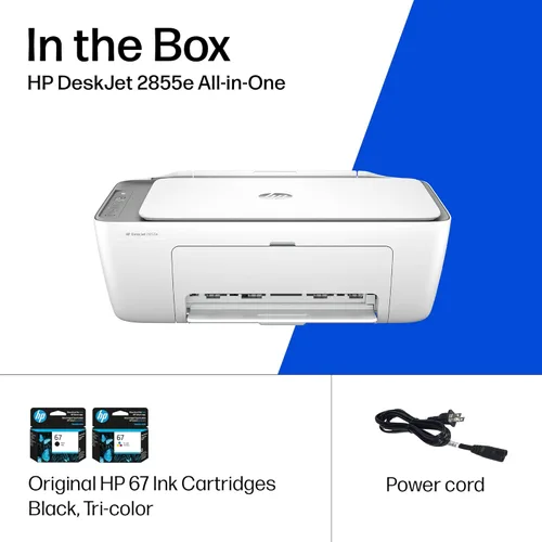 Vista 9 de HP DeskJet 2855e Impresora inalámbrica de inyección de tinta a color, escáner, copiadora, mejor para el hogar, prueba de tinta instantánea de 3