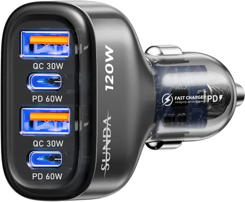 Vista 16 de Cargador de coche USB-C de 6 puertos, 123 W rápido, PD 45 W compatible con iPhone16/Galaxy/Samsung S24, adaptador de encendedor de cigarrillos