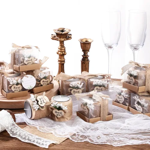 Vista 5 de Retisee Velas de boda para invitados, despedida de soltera, candelita conmemorativa de madera, regalos de agradecimiento, velas hechas a mano