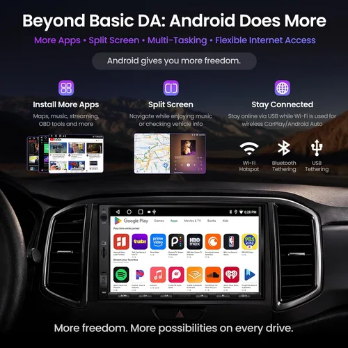 Vista 3 de ATOTO A5L 7 pulgadas Android doble DIN estéreo para coche, CarPlay inalámbrico y Android Auto pantalla táctil, conexión Wi-Fi/BT/USB, radio de coche