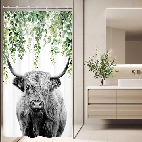Vista 11 de AMBZEK Divertida cortina de ducha de vaca de las tierras altas, 60 pulgadas de ancho x 72 pulgadas de largo, divertida granja, ganado rústico