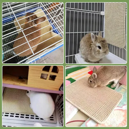 Vista 6 de FHTONGE 2 alfombrillas rascadoras de conejo de sisal para ropa de cama de jaula, almohadillas para rascar conejos, alfombrillas de conejo con base
