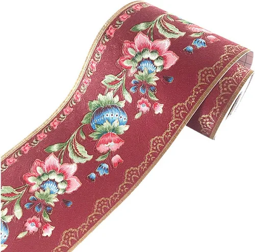 Vista 3 de Papel tapiz autoadhesivo de flores de farol, borde de PVC, bordes para baño, cocina, azulejos decorativos 16.4 ft (rojo)