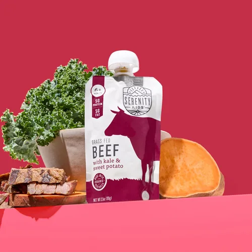 Vista 6 de Serenity Kids Bolsas de comida para bebés de 6 meses hechas con carnes de origen ético y verduras orgánicas, bolsa de 3.5 onzas sin BPA, carne