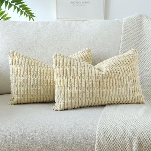 Vista 13 de OTOSTAR - Paquete de 2 fundas de almohada decorativas de pana suave de 18 x 18 pulgadas, funda de cojín a rayas estilo bohemio para sofá, cama, sala