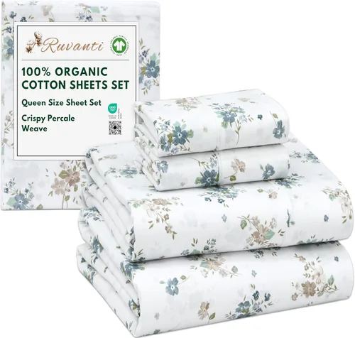 Vista 159 de RUVANTI - Juego de sábanas individual XL, 100% algodón orgánico, percal, certificado GOTS, 3 piezas, bolsillo profundo de 15 pulgadas, frescas