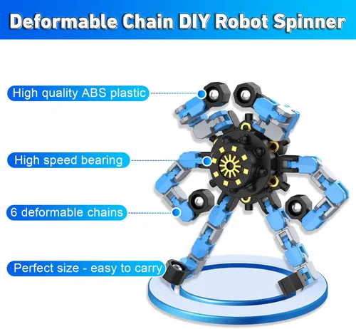 Vista 2 de Fidget Spinners transformables, 18 piezas de juguetes sensoriales divertidos para adultos, cadena deformable DIY robot spinner, juguete giroscopio