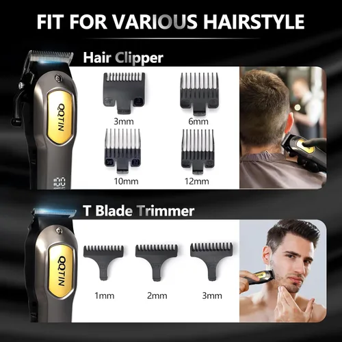 Vista 4 de Cortadora de Cabello para Hombre, Juego de Cortadoras Profesionales Inalámbricas y con Cable, Kit de Corte de Cabello Recargable de 7500 RPM