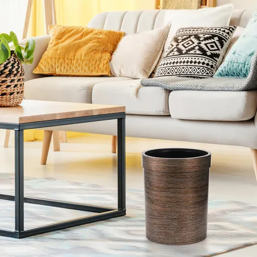 Vista 4 de Hipsteen - Paquete de 3 cubos de basura pequeños vintage, de plástico redondo de 1.7 galones, cubo de basura de grano de madera con anillo superior