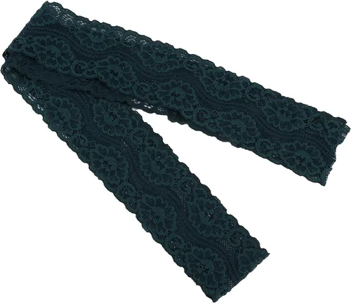 Vista 4 de Cinta de encaje elástica con patrón ovalado vintage de 2 pulgadas de ancho, 10 yardas de ancho, cinta de encaje verde oscuro, cómoda para ropa