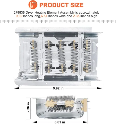 Vista 4 de 【MEJORADO】 279838 NED4655EW1 MEDC215EW1 W10724237 Elemento calefactor para secadora de Beaquicy - Reemplazo de elemento calefactor 4531017