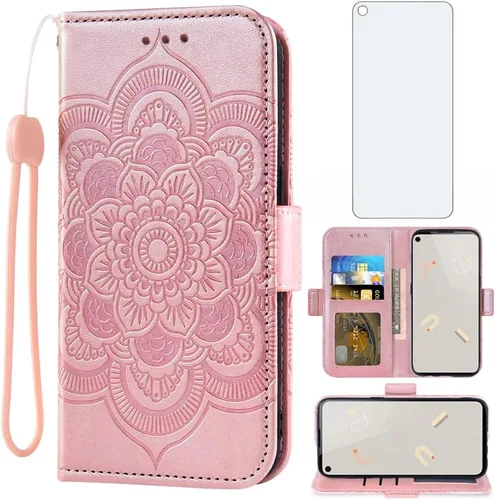 Funda tipo cartera compatible con Google Pixel 5a 5G y protector de pantalla de vidrio templado, soporte para tarjetas, accesorios celulares, fundas