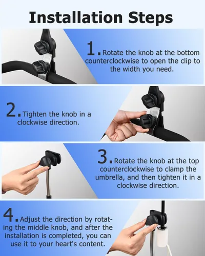 Vista 8 de Soporte de paraguas para cochecito, accesorio para paraguas de cochecito de bebé, clip de conector de paraguas al manubrio, abrazadera universal