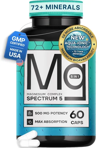 Spectrum 5 Magnesio | Complejo 5 en 1 + 72 minerales traza para una mayor absorción | Procedente del mar irlandés | 500 mg por porción | Fabricado