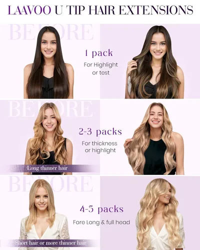 Vista 5 de LaaVoo Extensiones de cabello humano con punta en U, color negro azabache, extensiones de cabello de fusión caliente, 1.76 oz, 50 s, 14 pulgadas