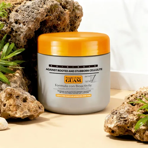 Vista 6 de Guam Envoltura corporal anticelulítica para muslos y piernas, lodo caliente MAX Strength con algas marinas, cafeína y aceites esenciales