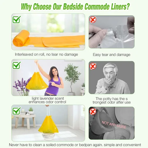 Vista 3 de Forros desechables para inodoro portátil de cama RINOZO, 120 unidades con aroma a lavanda, bolsas de residuos universales para adultos