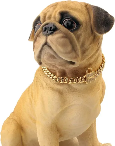 Vista 5 de Collar de cadena para perro, collar de cadena cubana resistente de 0.47 pulgadas, acero inoxidable 316L plata/oro, collar de entrenamiento de perro