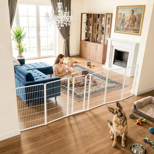 Vista 38 de FXW Puerta para perros extra ancha diseñada para uso en interiores, ancho ajustable de hasta 165 pulgadas de ancho