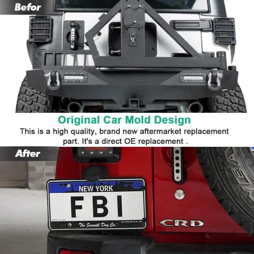 Vista 3 de Marcos de soporte para placa de matrícula trasera negros de plástico con luz compatible con Jeep Wrangler JK 2007-2018 Soporte de montaje