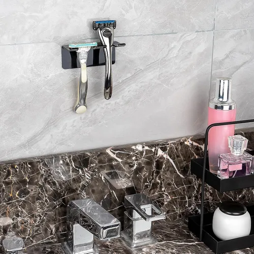 Vista 3 de LUEXBOX Soporte de seguridad para pared de ducha, maquinilla de afeitar autoadhesiva y soporte para cepillo para baño, soporte para cepillo