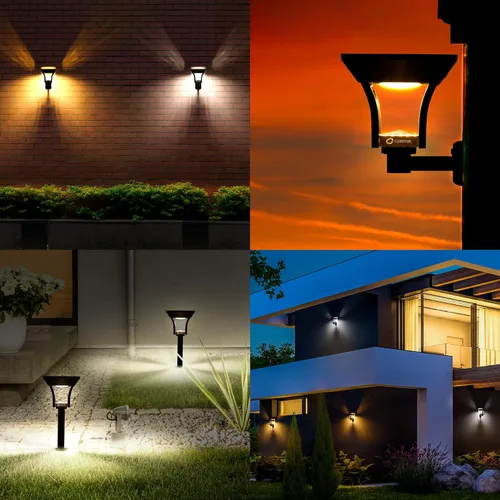 Vista 2 de CINOTON - Luces solares para caminos exteriores 2 en 1 con 4 modos de iluminación, luces LED impermeables IP65 con energía solar para pared, jardín