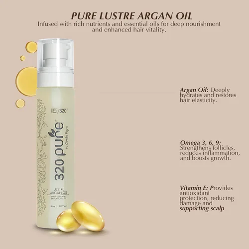 Vista 5 de Rev320 320Pure - Aceite de argán lustre para cabello, bomba de 4 onzas, aceite de argán para el cabello, tratamiento capilar con argón puro