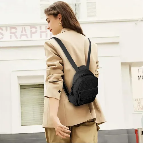 Vista 7 de Mini mochilas para mujer, mochila de pana elegante para mujer, para citas, viajes, mochilas de campamento para mujeres y niñas, Beige