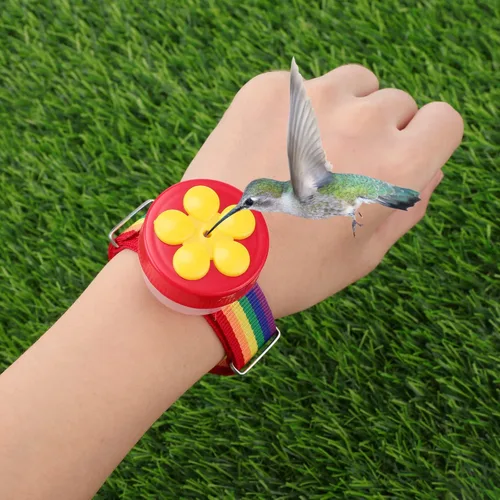 Vista 6 de Zopeal Comedero de muñeca para colibrí al aire libre, 2 piezas, alimentador de mano para colibrí, alimentación de perca con correa ajustable, mini