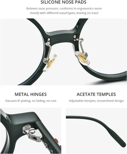 Vista 2 de HEPIDEM Gafas ópticas redondas de acetato para hombre, gafas ópticas, gafas de marco Zolman