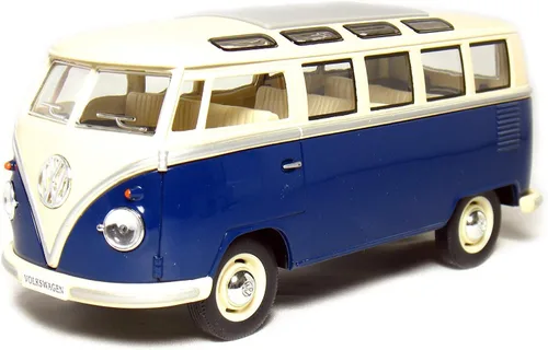 KiNSMART autobús clásico Volkswagen Hippy de 1962, modelo de juguete de metal fundido a presión de 7 pulgadas, a escala 1:24, azul, con acción de