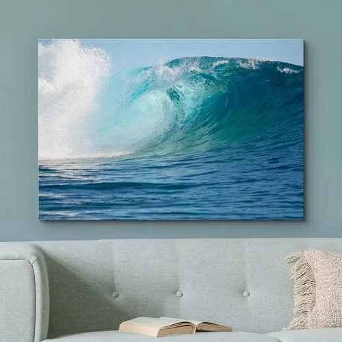 Vista 3 de Juego de lienzos para el hogar, con hermoso paisaje, para decoración de pared, arte modera., 12" x 18" 10. Onda azul tropical
