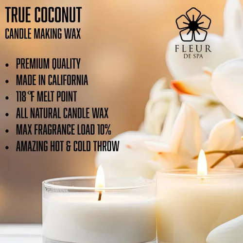 Vista 5 de FLEUR DE SPA - Cera de vela de coco de 1 libra – Mezcla de cera de coco totalmente natural de primera calidad – fabricada en Estados Unidos