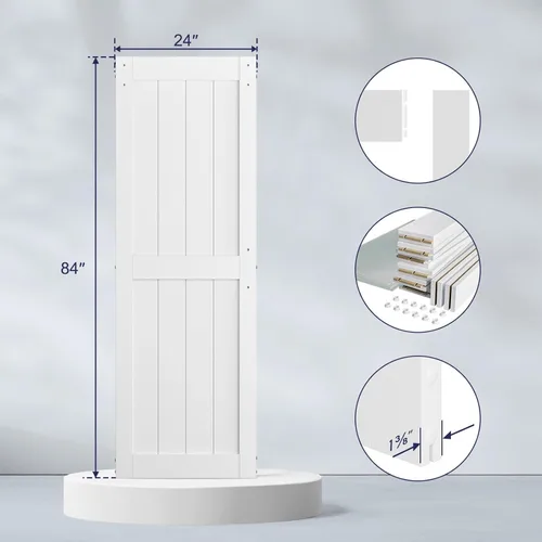 Vista 3 de SmartStandard Puerta corrediza de granero MDF blanca de 24 x 84 pulgadas con kit de herrajes para puerta corredera negra de 4 pies y asa