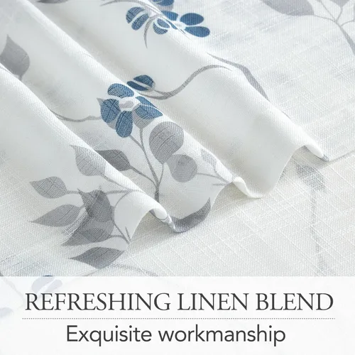 Vista 4 de Beauoop 2 paneles de cortinas semitraslúcidas de lino floral de 54 pulgadas de largo, para sala de estar o dormitorio, cortinas rústicas con textura