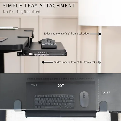 Vista 4 de VIVO Bandeja pequeña para teclado debajo del escritorio con sistema de montaje de abrazadera C extra resistente, 20 (26 abrazaderas incluidas) x 11