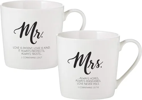 Creative Brands Faithworks - Juego de 2 tazas inspiradoras de porcelana de hueso para café, diseño de Mr. & Mrs.