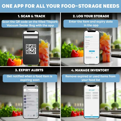 Vista 4 de Bolsas selladoras al vacío para almacenamiento de alimentos, paquete de 150 bolsas de vacío inteligentes con código QR, de 8 x 12 pulgadas, sin BPA