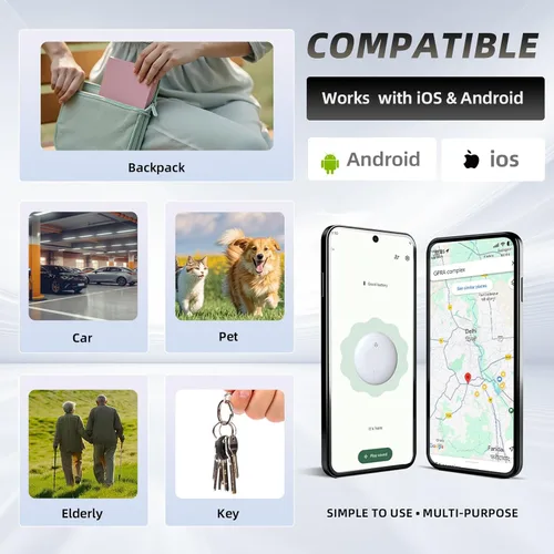 Vista 2 de Paquete de 2 buscadores de artículos Bluetooth Localizador de billetera de equipaje con llaves para iOS y Android Sin GPS, muestra la última