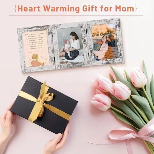 Vista 132 de Golden State Art - Marco decorativo con bisagras para mesa, escritorio, 3 aberturas verticales, con cristal real