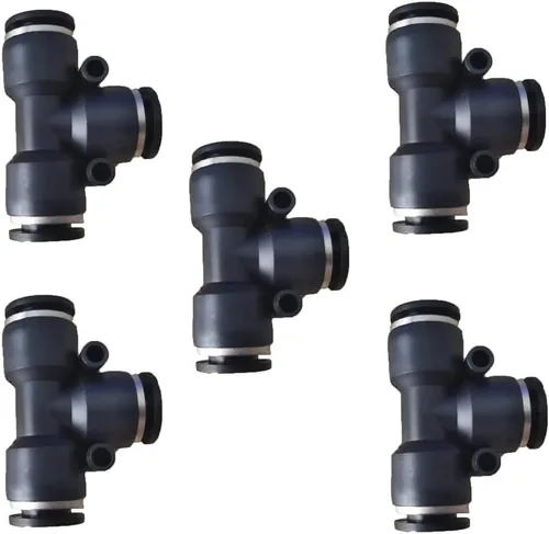 Vista 15 de 5 piezas de conector reductor de tubo en T neumático de 5 mm x 5 mm x 5 mm de 3 vías, conector de acoplamiento rápido de empuje en T