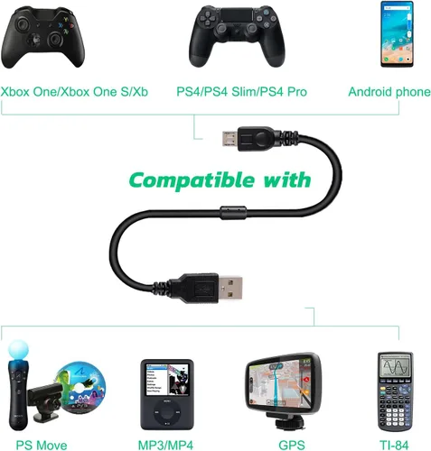 Vista 2 de Xahpower 2 Pack 10Ft Controller Charging Cable for PS4, Play and Charge Micro USB Charger High Speed Data Sync Cord for Playstation4 PS4 SlimPro