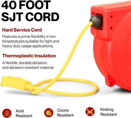 Vista 2 de Bobina de cable de extensión de servicio pesado Reelworks CR605131S3A, 12 AWG/3 C SJT, triple grifo, 40 pies