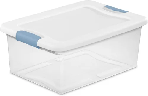 Vista 35 de Sterilite - Paquete de 12 contenedores de almacenamiento con pestillo para debajo de la cama, con tapas, de plástico transparente, 6 cuartos