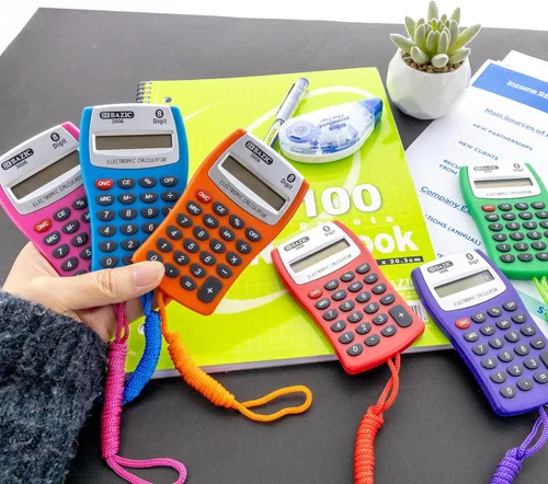 Vista 7 de BAZIC Products Calculadora de tamaño de bolsillo, pantalla LCD de 8 dígitos, con cuerda para el cuello, apagado automático, batería incluida