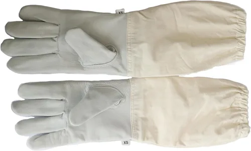 Vista 7 de Guante de apicultor de piel de cabra con manga larga de lona y puño elástico. Talla XXS