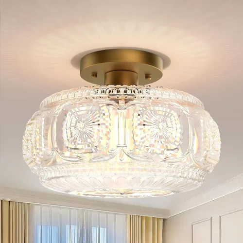 Vista 26 de Lámpara de techo semiempotrada, lámpara de techo de vidrio de globo, iluminación moderna dorada para pasillo, porche, pasillo, cocina, dormitorio