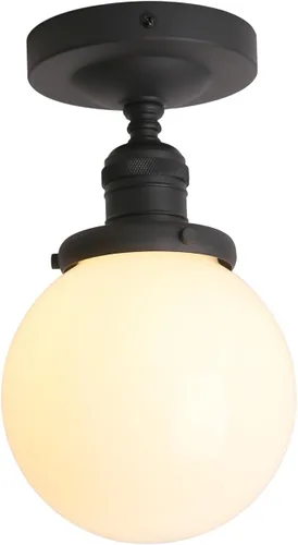 Vista 10 de Pathson Lámpara de techo moderna de montaje empotrado con vidrio de globo de leche, lámpara de iluminación de techo industrial esmerilada